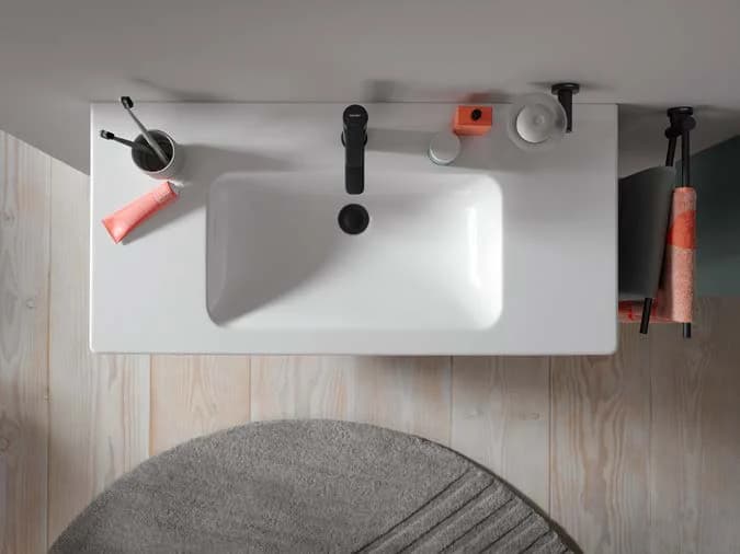 Washbasin top view with accessories