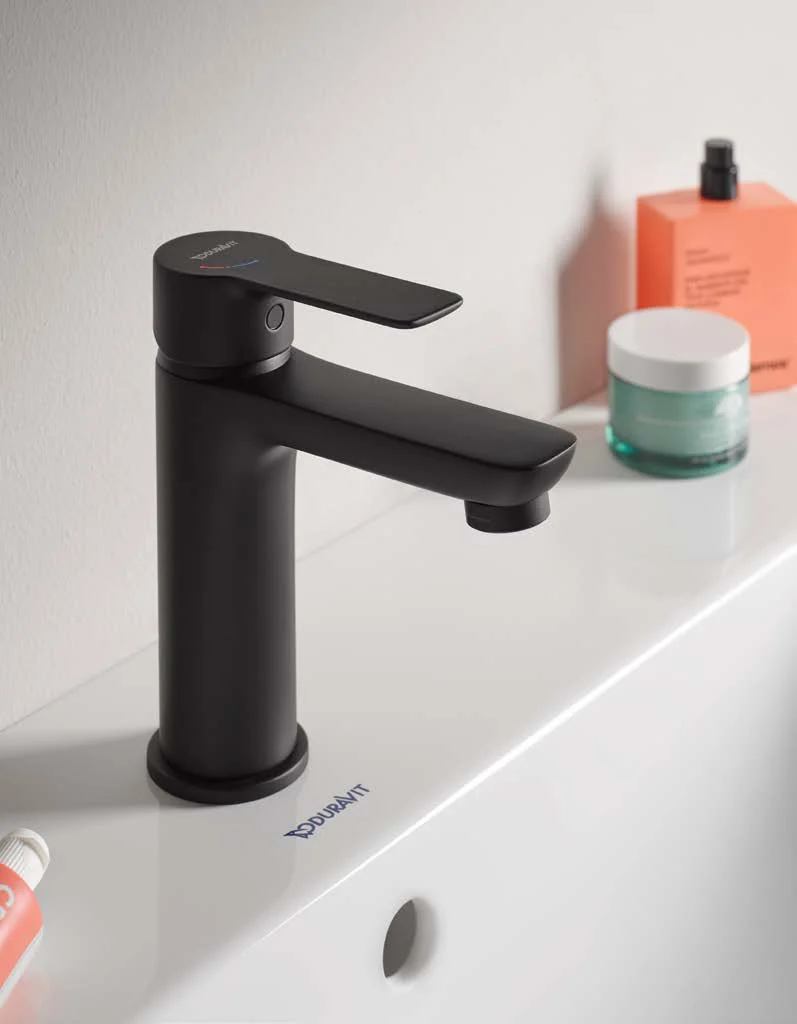 Black matt single lever faucet close up