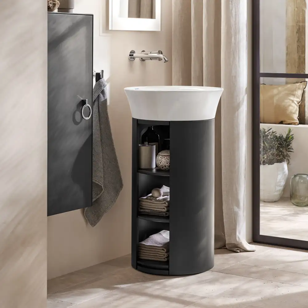 Freestanding pedestal washstand in dark tone