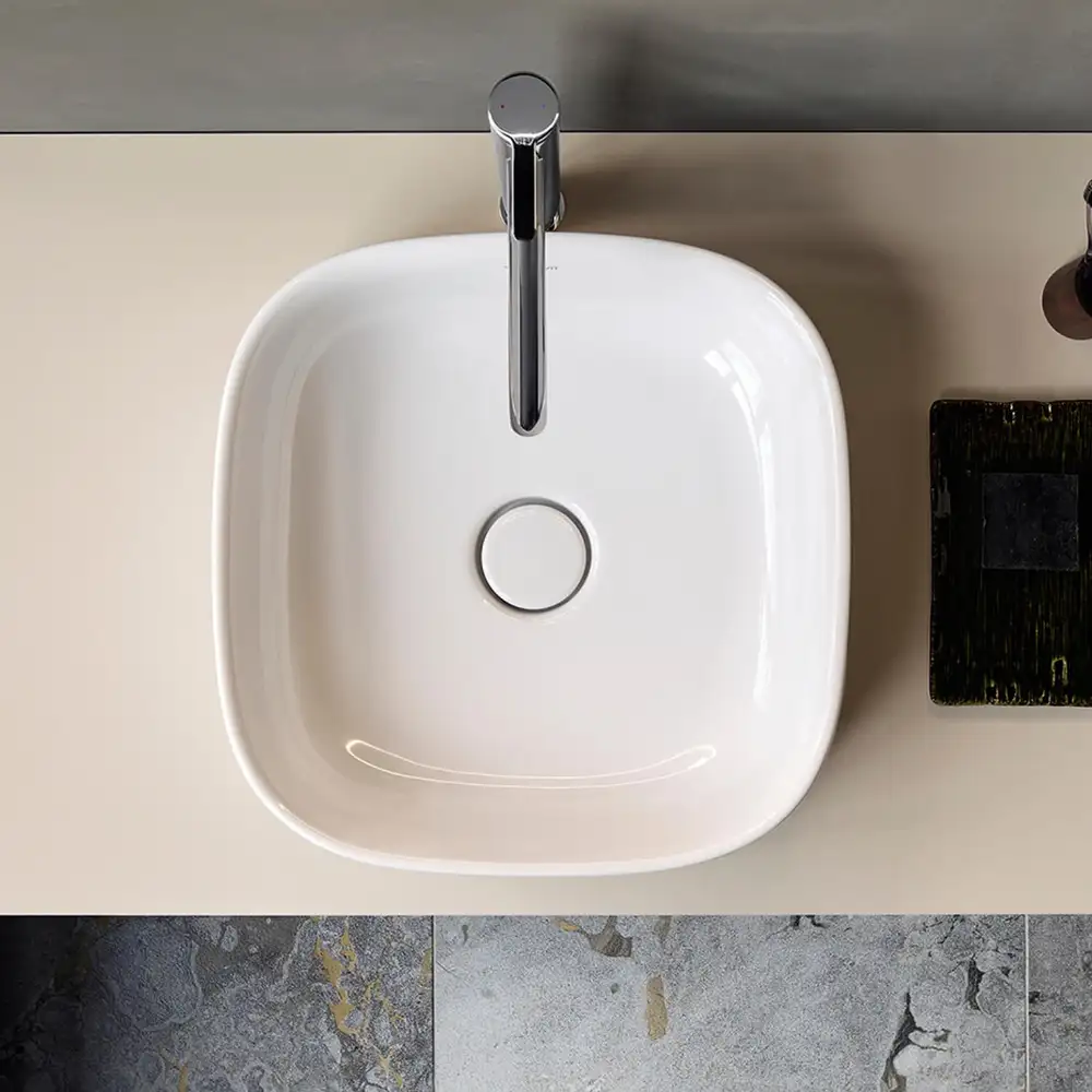 Soft white countertop bowl seen from above