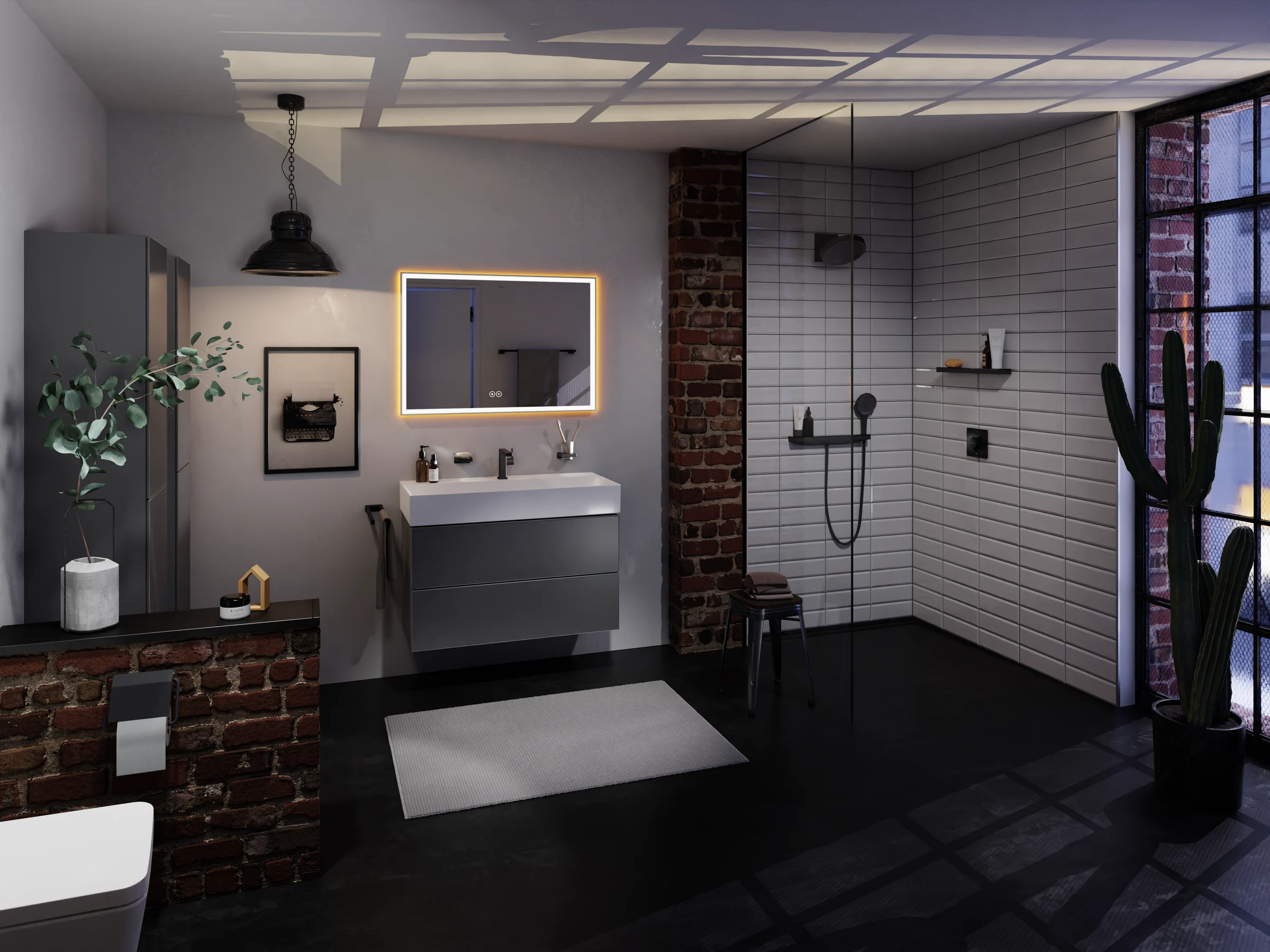 Industrial loft bathroom with hansgrohe fittings in matt black