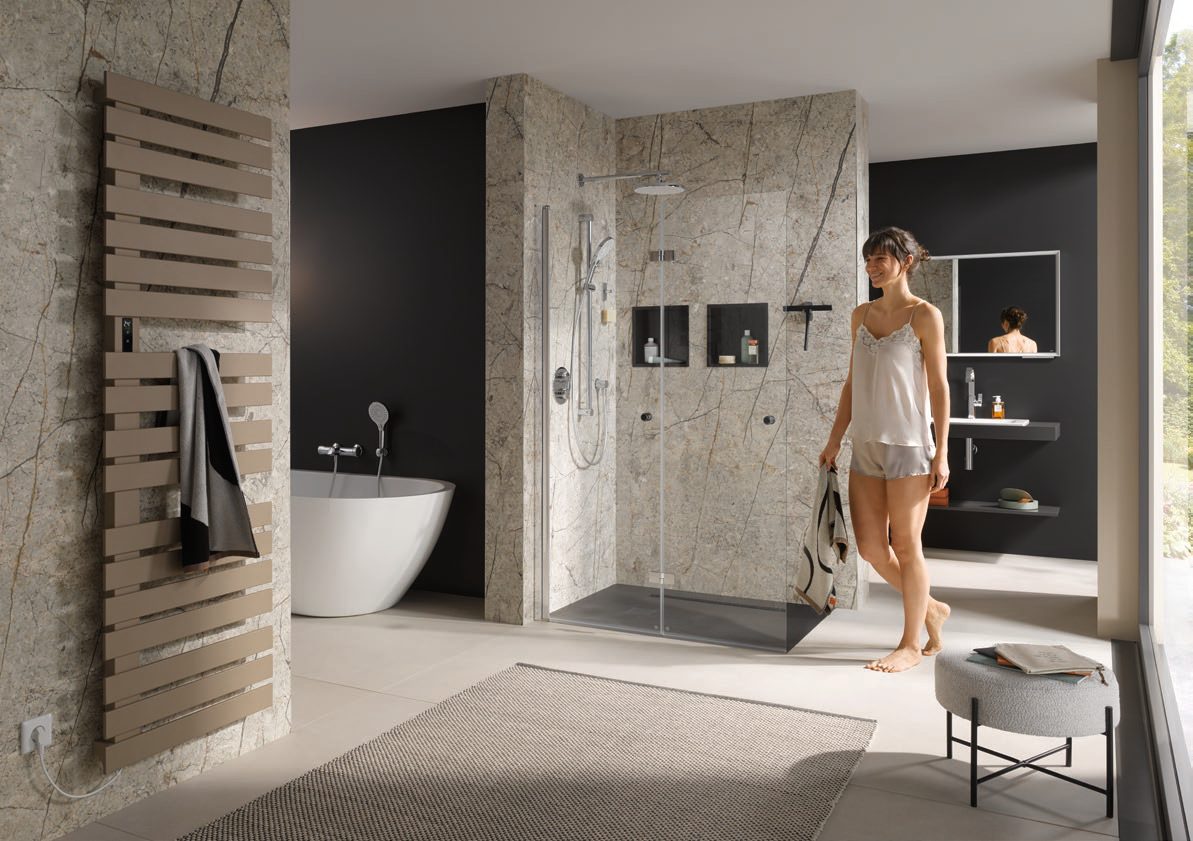 Cool bathroom with a frameless shower enclosure